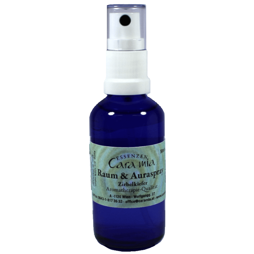 Zirbelkieferspray aus 100% naturreinen ätherischen Ölen in Cara Mia Institut in Wien. Ätherische Öle, Seminare.